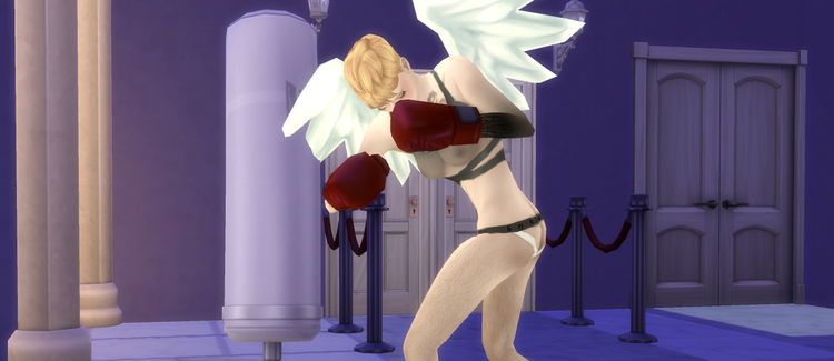 Preview Image of Sim wearing the CAS items and boxing.
