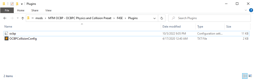 Explorer window displaying ocbp.ini