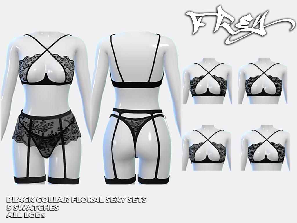 FR_Black Collar Floral Sexy Sets Top - Clothing - LoversLab