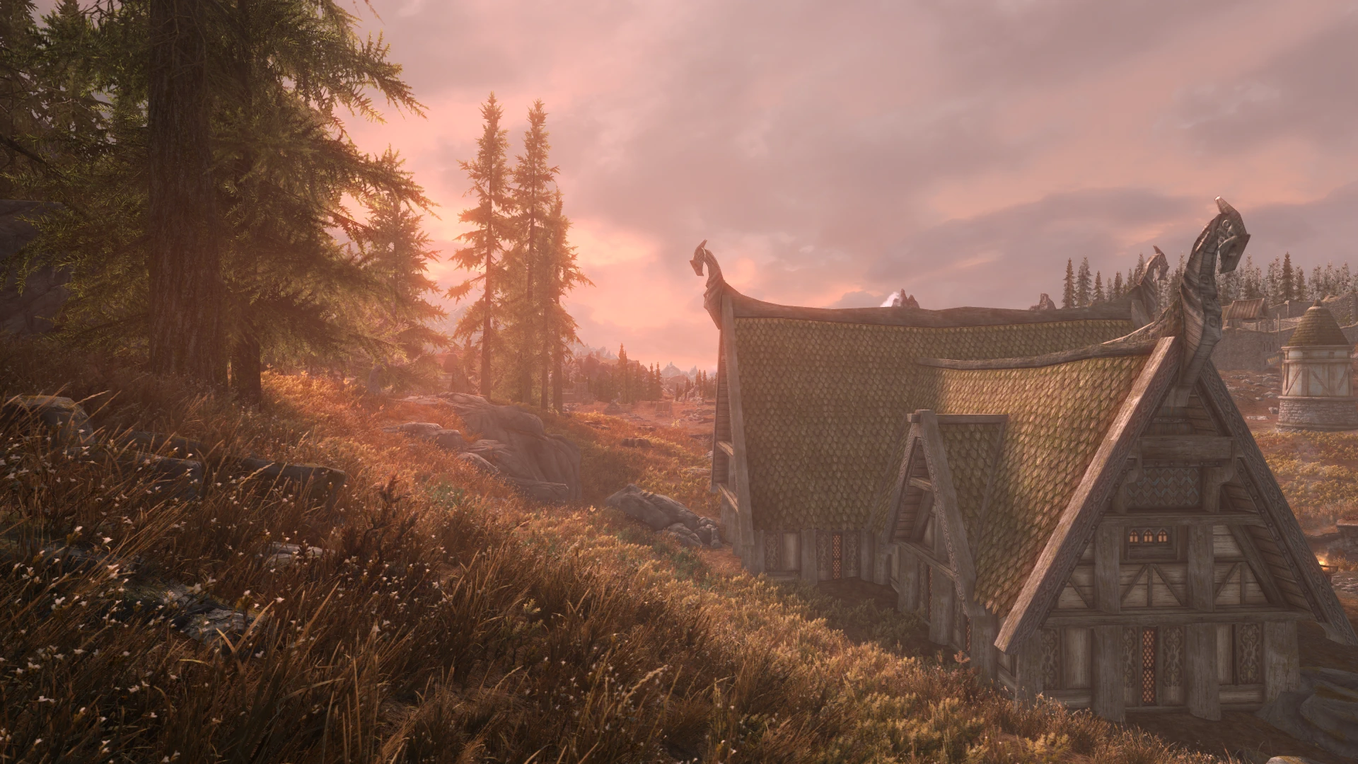 Whiterun Tundra - sky on fire (6pm)