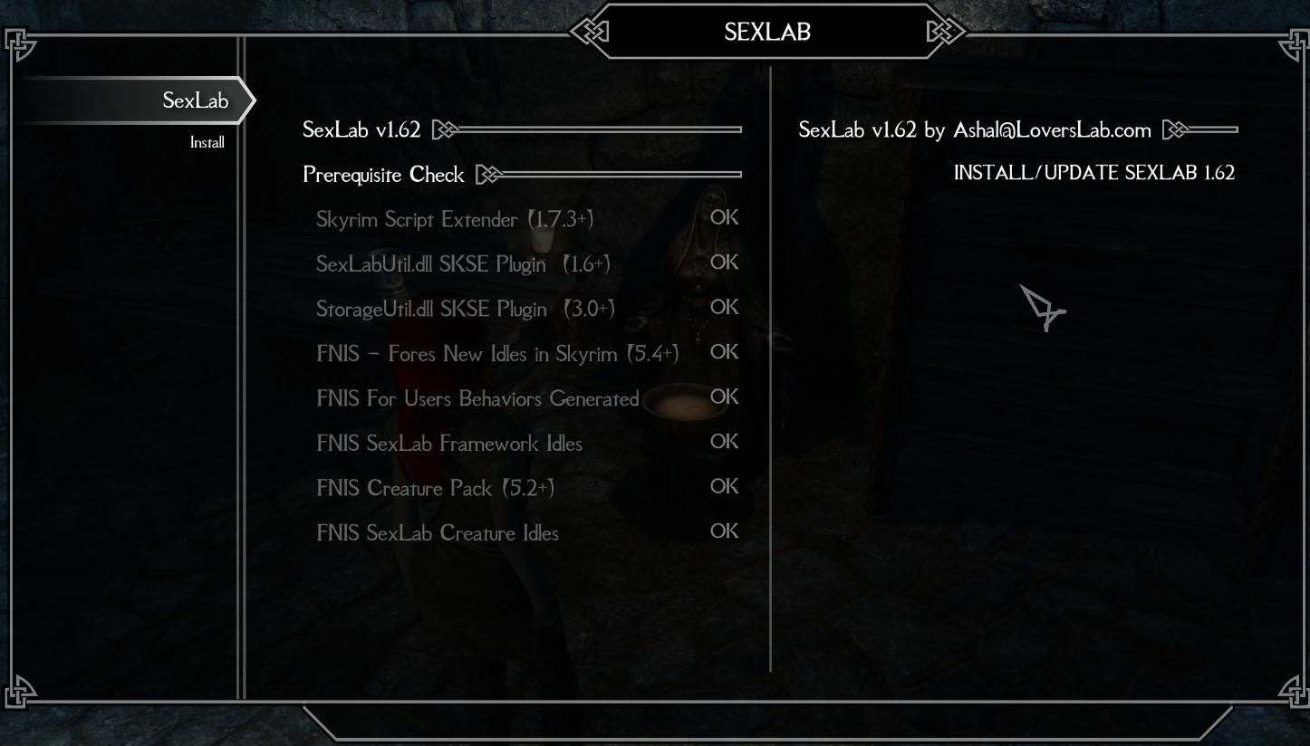 Sexlab framework. Меню настроек в скайриме. SKSE меню. FNIS creature Pack для Skyrim. Скайрим SKSE.